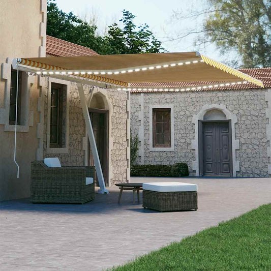Manual Retractable Awning with LED 400x300 cm Yellow and White