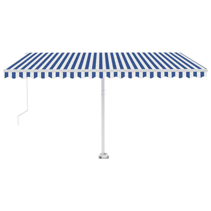 Manual Retractable Awning with LED 400x350 cm Blue and White