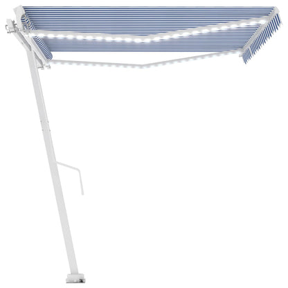 Manual Retractable Awning with LED 400x350 cm Blue and White