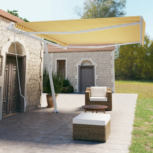 Freestanding Manual Retractable Awning 450x350 cm Yellow/White