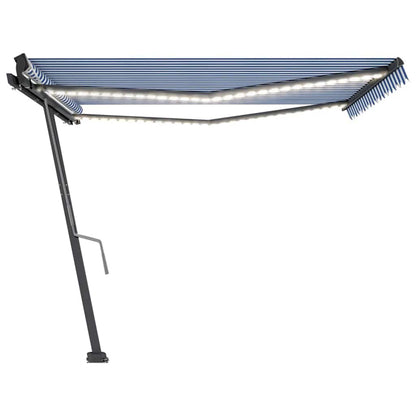 Manual Retractable Awning with LED 450x300 cm Blue and White