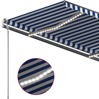 Manual Retractable Awning with LED 450x300 cm Blue and White