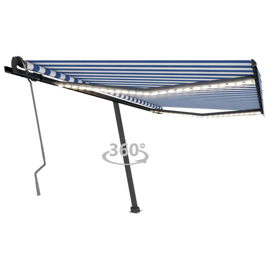 Manual Retractable Awning with LED 400x350 cm Blue and White