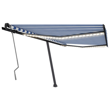 Manual Retractable Awning with LED 400x350 cm Blue and White