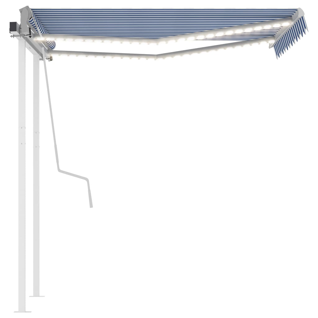 Manual Retractable Awning with LED 3x2.5 m Blue and White
