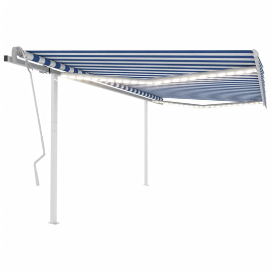 Manual Retractable Awning with LED 4.5x3 m Blue and White