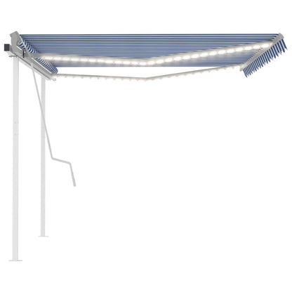 Manual Retractable Awning with LED 4.5x3 m Blue and White