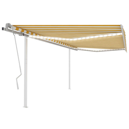 Manual Retractable Awning with LED 4.5x3 m Yellow and White