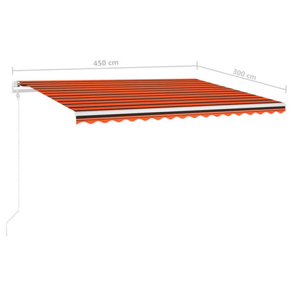 Manual Retractable Awning with LED 4.5x3 m Orange and Brown