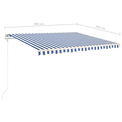 Manual Retractable Awning with Posts 4x3.5 m Blue and White