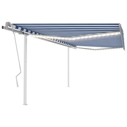 Manual Retractable Awning with LED 4x3.5 m Blue and White