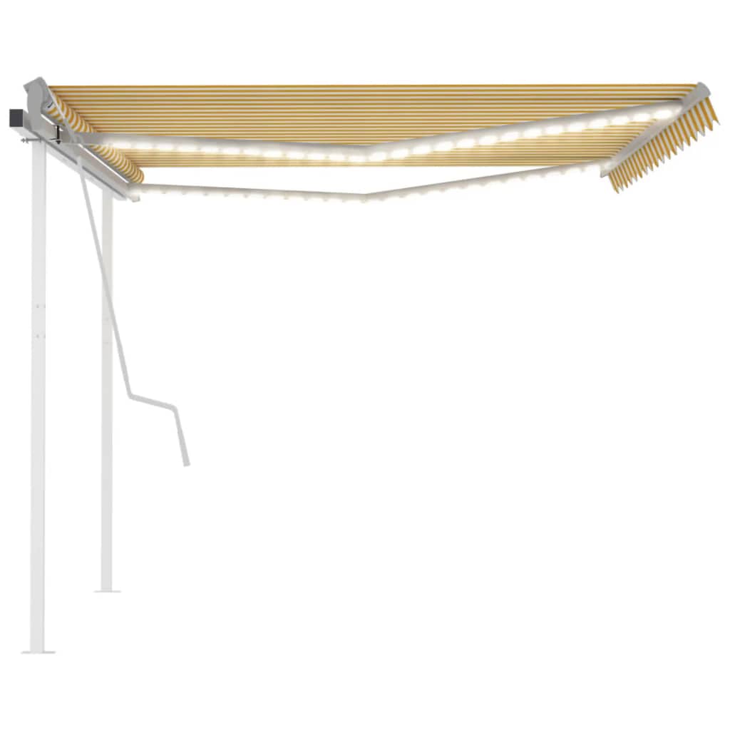 Manual Retractable Awning with LED 4x3.5 m Yellow and White
