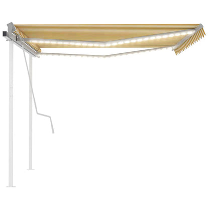 Manual Retractable Awning with LED 4x3.5 m Yellow and White