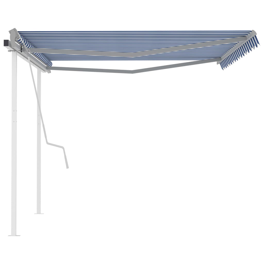 Manual Retractable Awning with Posts 4.5x3.5 m Blue and White