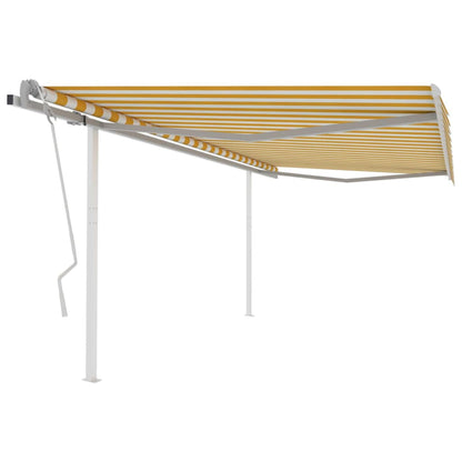 Manual Retractable Awning with Posts 4.5x3.5 m Yellow and White