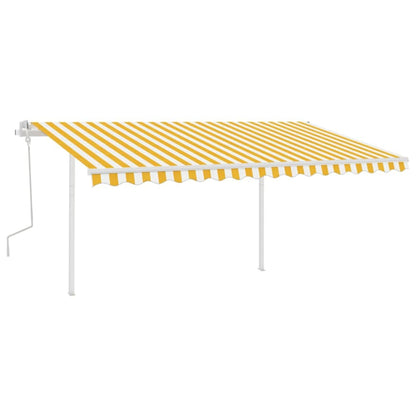 Manual Retractable Awning with Posts 4.5x3.5 m Yellow and White