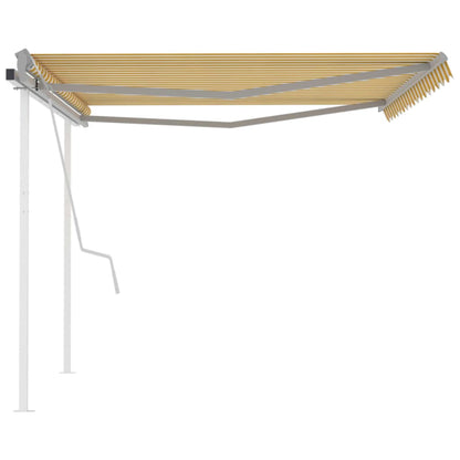 Manual Retractable Awning with Posts 4.5x3.5 m Yellow and White
