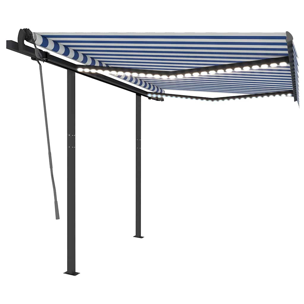 Manual Retractable Awning with LED 3x2.5 m Blue and White