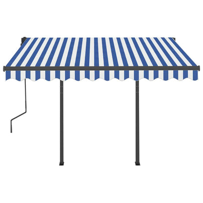 Manual Retractable Awning with LED 3x2.5 m Blue and White