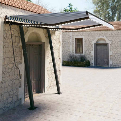 Manual Retractable Awning with LED 3x2.5 m Blue and White