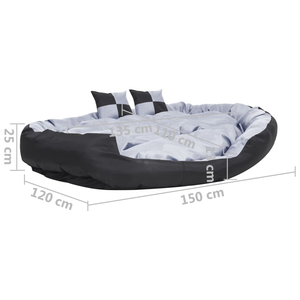 Reversible & Washable Dog Cushion Grey and Black 150x120x25 cm