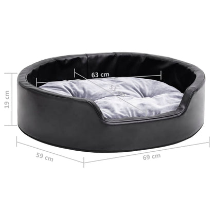 Dog Bed Black and Grey 69x59x19 cm Plush and Faux Leather