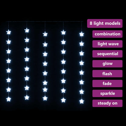 LED Star Curtain Fairy Lights 200 LED Cold White 8 Function
