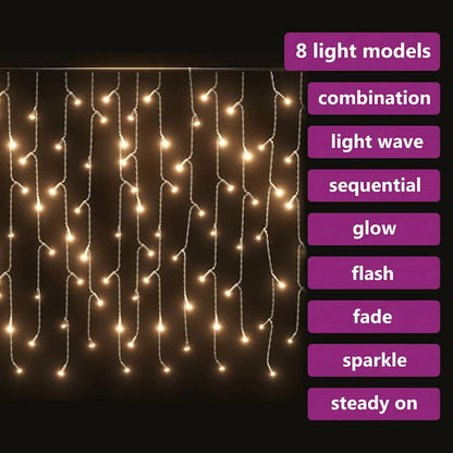 LED Curtain Icicle Lights 10m 400 LED Warm White 8 Function