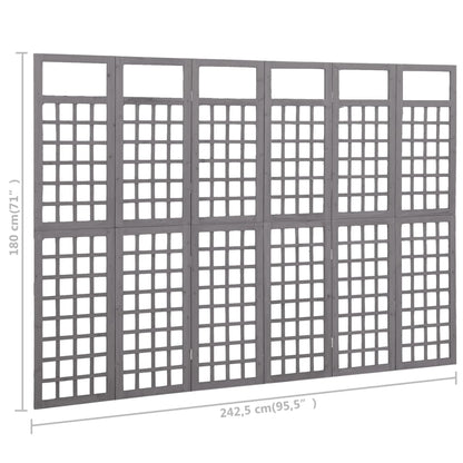 6-Panel Room Divider/Trellis Solid Fir Wood Grey 242.5x180 cm