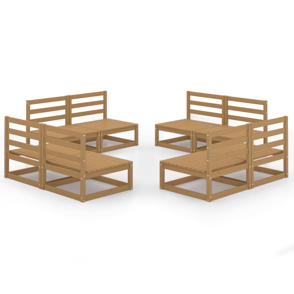 8 Piece Garden Lounge Set Honey Brown Solid Pinewood