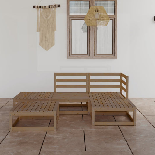 5 Piece Garden Lounge Set Honey Brown Solid Pinewood