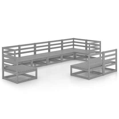 9 Piece Garden Lounge Set Grey Solid Pinewood