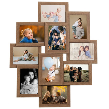 Collage Photo Frame for 10x(13x18 cm) Picture Light Brown MDF