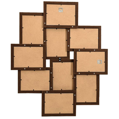 Collage Photo Frame for 10x(10x15 cm) Picture Dark Brown MDF