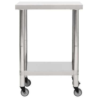 Kitchen Work Table with Wheels 60x30x85 cm Stainless Steel