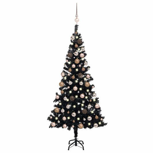 Artificial Pre-lit Christmas Tree with Ball Set Black 120 cm PVC