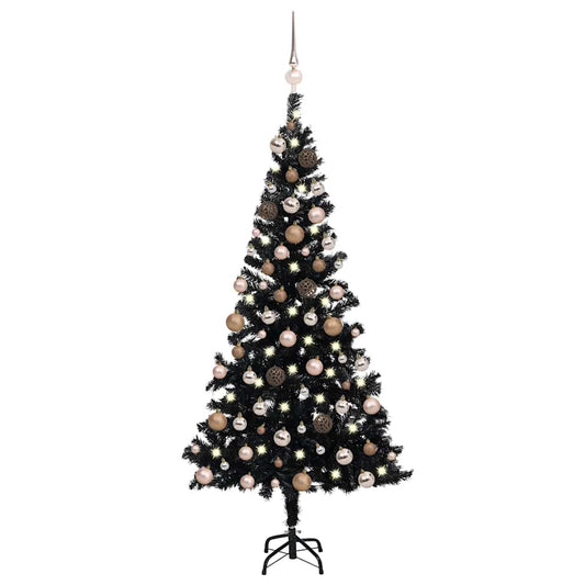 Artificial Pre-lit Christmas Tree with Ball Set Black 180 cm PVC