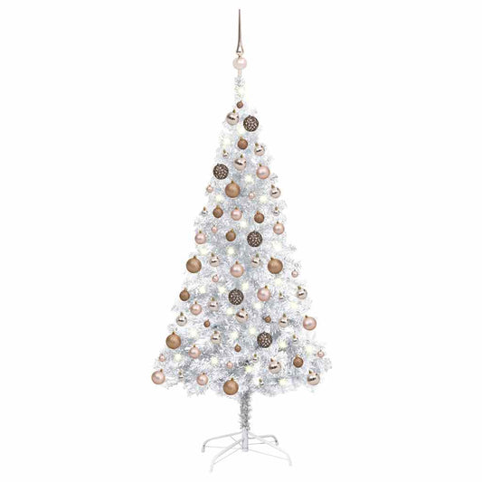 Artificial Pre-lit Christmas Tree with Ball Set Silver 120 cm PET