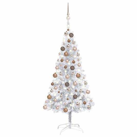 Artificial Pre-lit Christmas Tree with Ball Set Silver 150 cm PET
