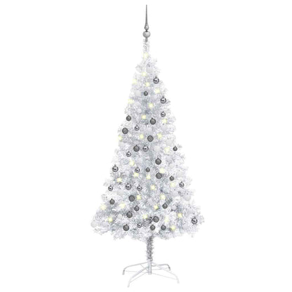 Artificial Pre-lit Christmas Tree with Ball Set Silver 150 cm PET