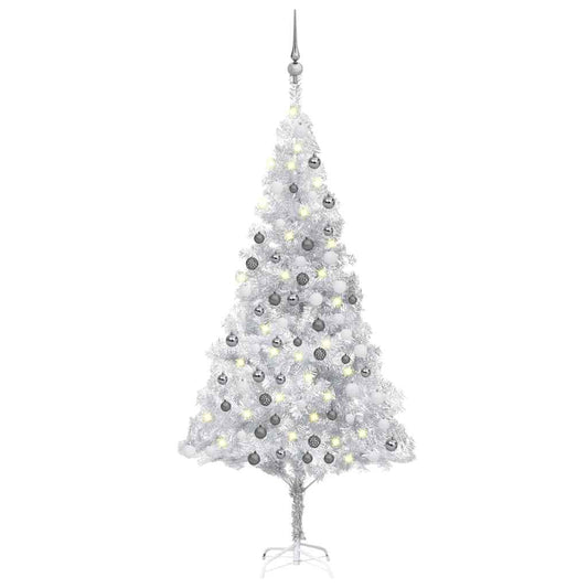 Artificial Pre-lit Christmas Tree with Ball Set Silver 180 cm PET