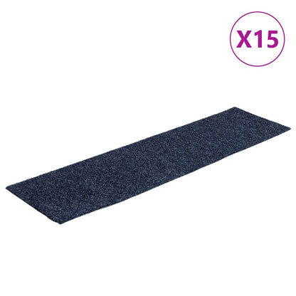 Stair Mats Self-adhesive 15 pcs 76x20 cm Grey Blue Rectangular