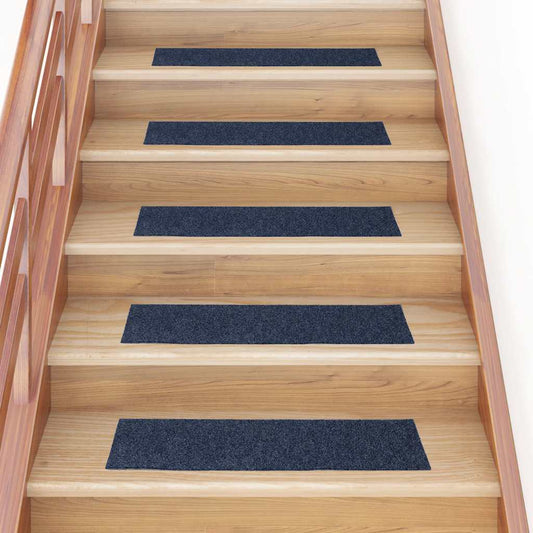 Stair Mats Self-adhesive 15 pcs 76x20 cm Grey Blue Rectangular