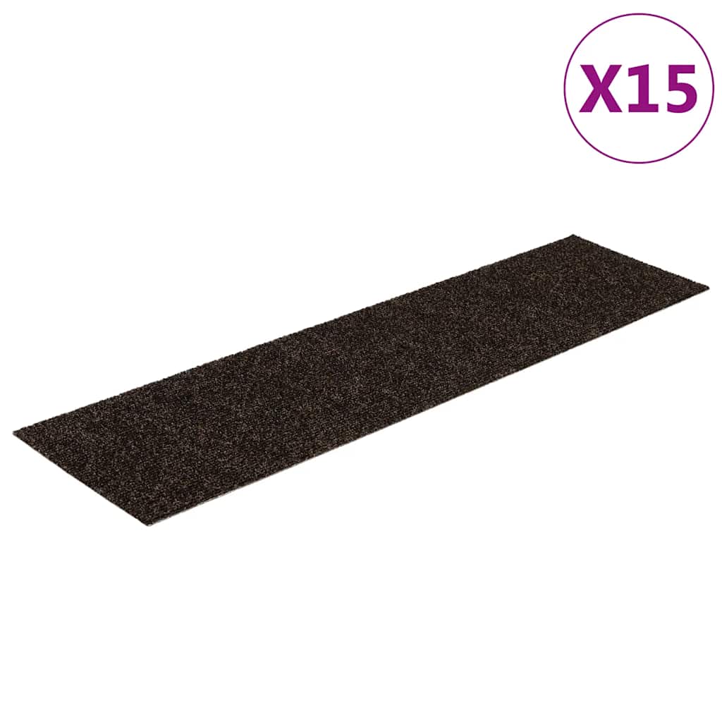 Stair Mats Self-adhesive 15 pcs 76x20 cm Dark Brown Rectangular