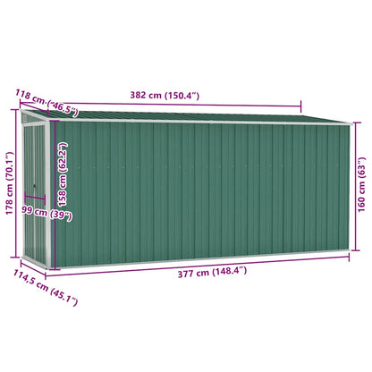 Wall-mounted Garden Shed Green 118x382x178 cm Galvanised Steel