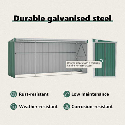 Wall-mounted Garden Shed Green 118x382x178 cm Galvanised Steel