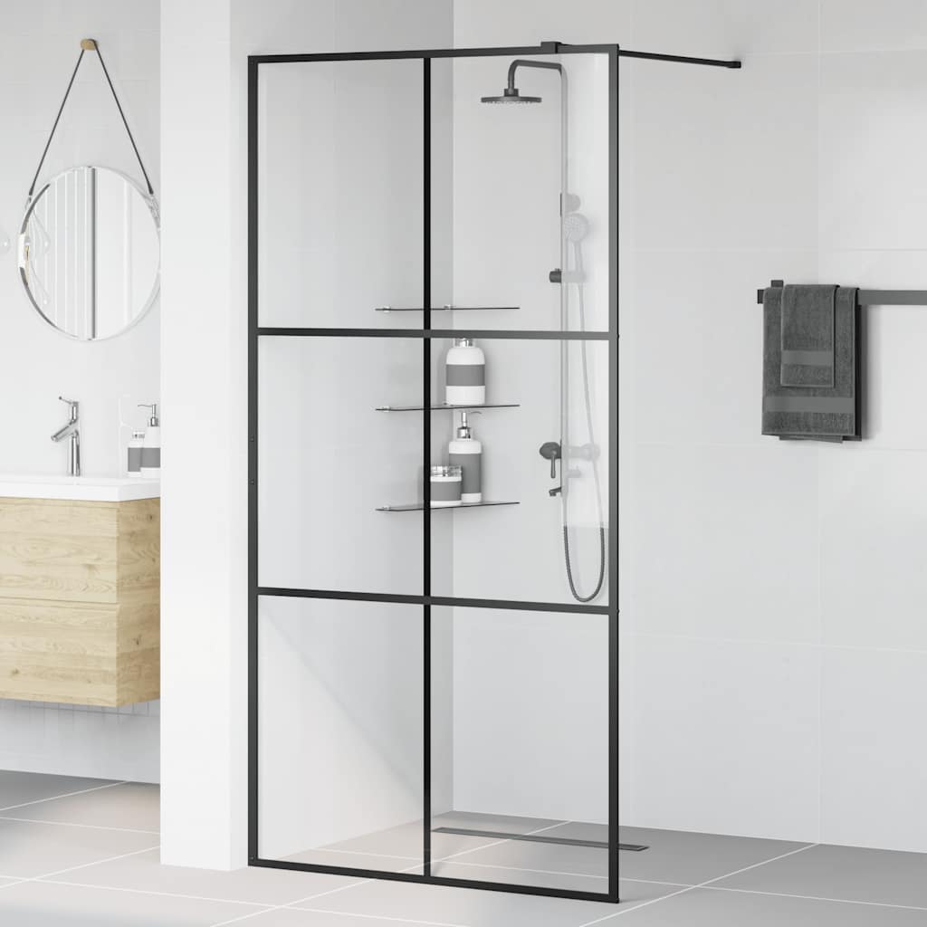 Walk-in Shower Wall with Clear ESG Glass 100x195 cm Black