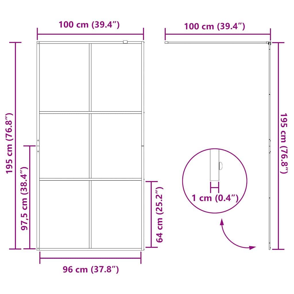 Walk-in Shower Wall with Clear ESG Glass 100x195 cm Black