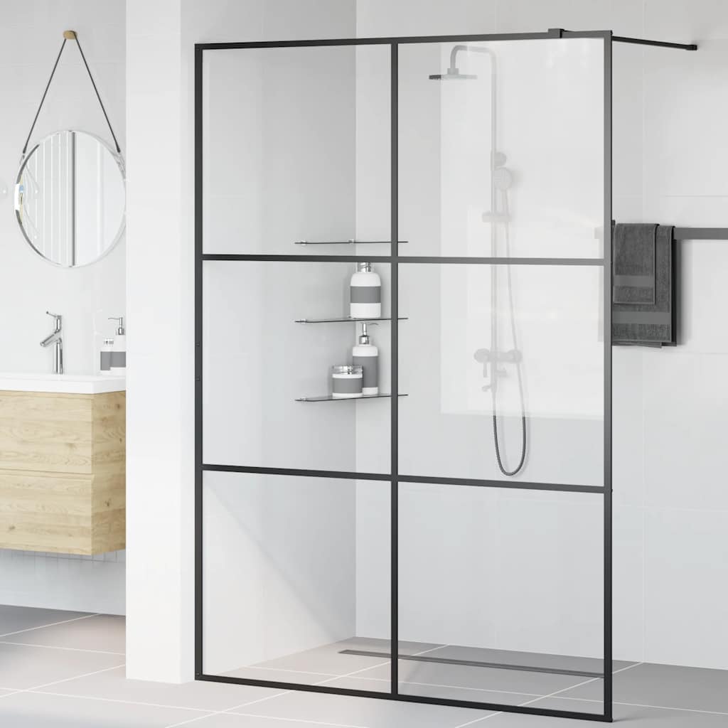 Walk-in Shower Wall with Clear ESG Glass 140x195 cm Black