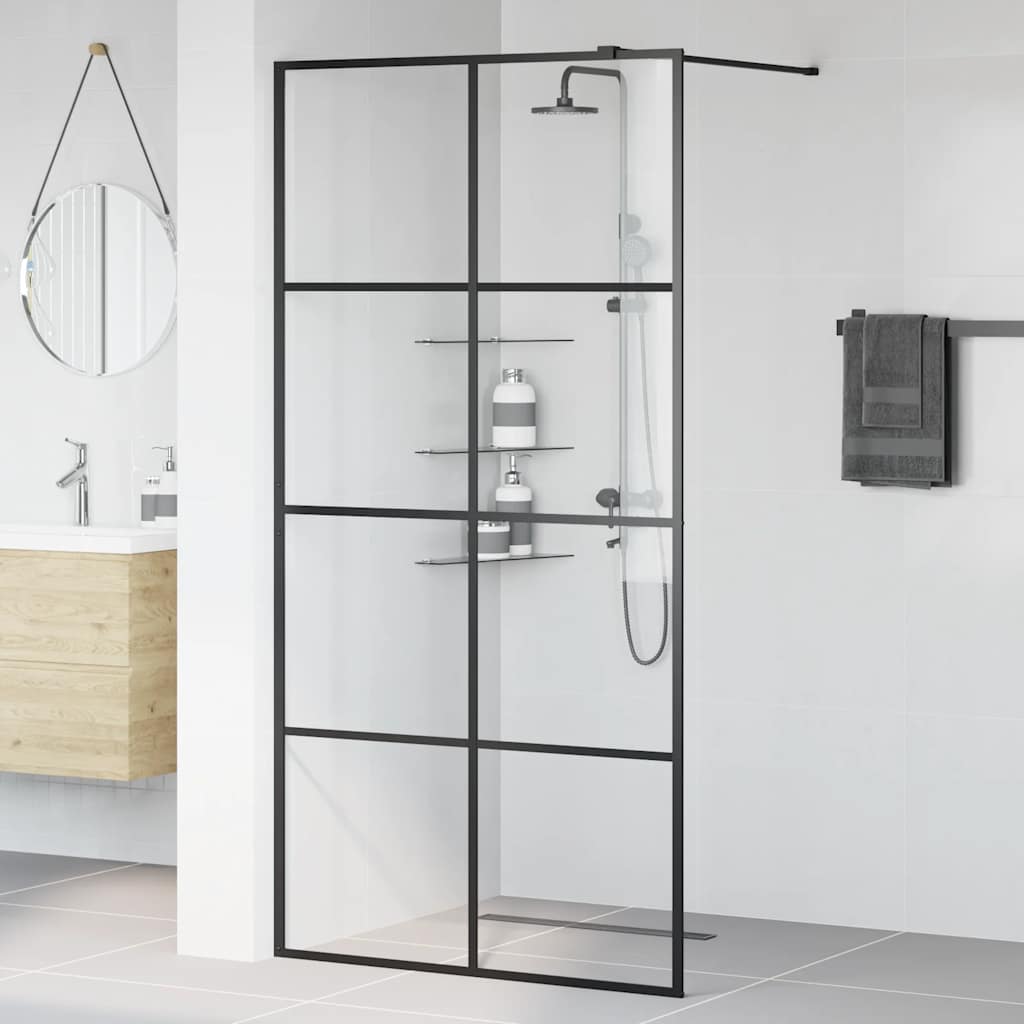 Walk-in Shower Wall with Clear ESG Glass 100x195 cm Black